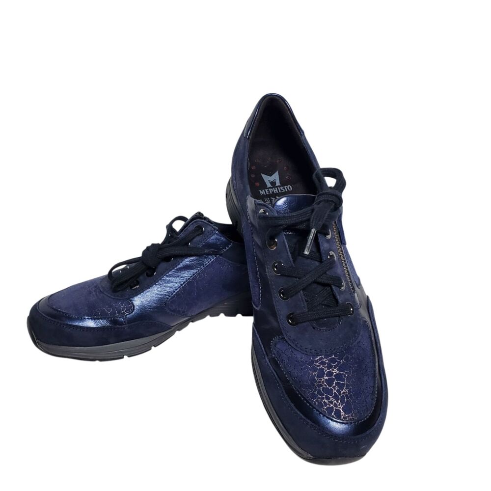 Mephisto Ylona Deep Blue Multi-Texture Sneakers Wm Size 8.5